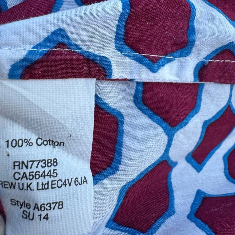 J.Crew Women’s Cotton Shirt Maroon White Navy‎ Long Sleeve Pull Over Half Button